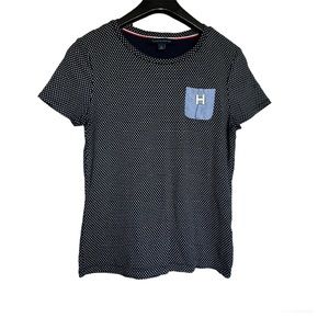 Tommy Hilfiger Casual Short Sleeve Blouse Navy Blue Polka Dot